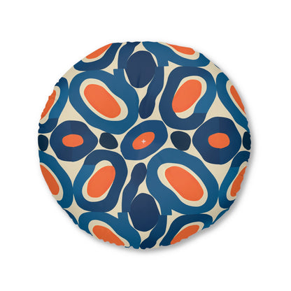 Round Retro Abstract Floor Pillow - Mid-Century Modern Oval Pattern Tufted Cushion for Boho Eclectic Home Decor, 26 and 30 Inch