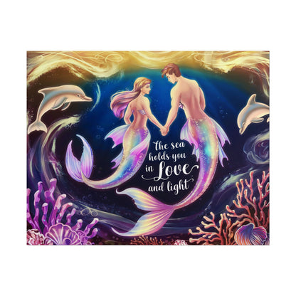 Mermaid Lovers Rolled Poster – The Sea Holds You in Love and Light | Giclée Print | Fine Art, Semi Glossy or Matte | 19 Sizes | Mermaid Couple Wall Art