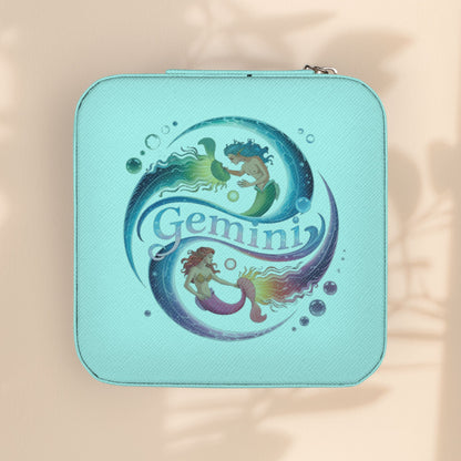 Gemini Zodiac Jewelry Travel Case — Compact Organizer for Rings, Earrings & Necklaces