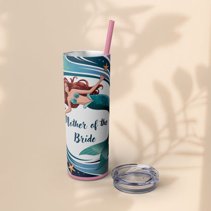 Mermaid Mother of the Bride Tumbler - 20oz Skinny Tumbler Wedding Gift for Mum of the Bride, Beach Wedding Bridal Party Favour