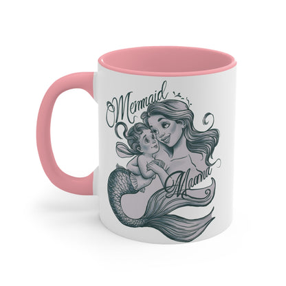 Mermaid Mama Accent Mug – Mother & Baby Mermaid Illustration | Pink Accent | 11oz & 15oz | Mermaid Mom Gift