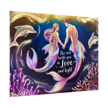 Mermaid Lovers Rolled Poster – The Sea Holds You in Love and Light | Giclée Print | Fine Art, Semi Glossy or Matte | 19 Sizes | Mermaid Couple Wall Art