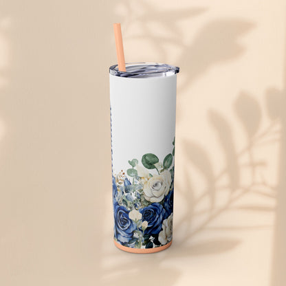 Bridesmaid Skinny Tumbler, 20oz Rose Floral Tumbler, Wedding Gift, Bridal Party, Customizable, Floral Tumbler