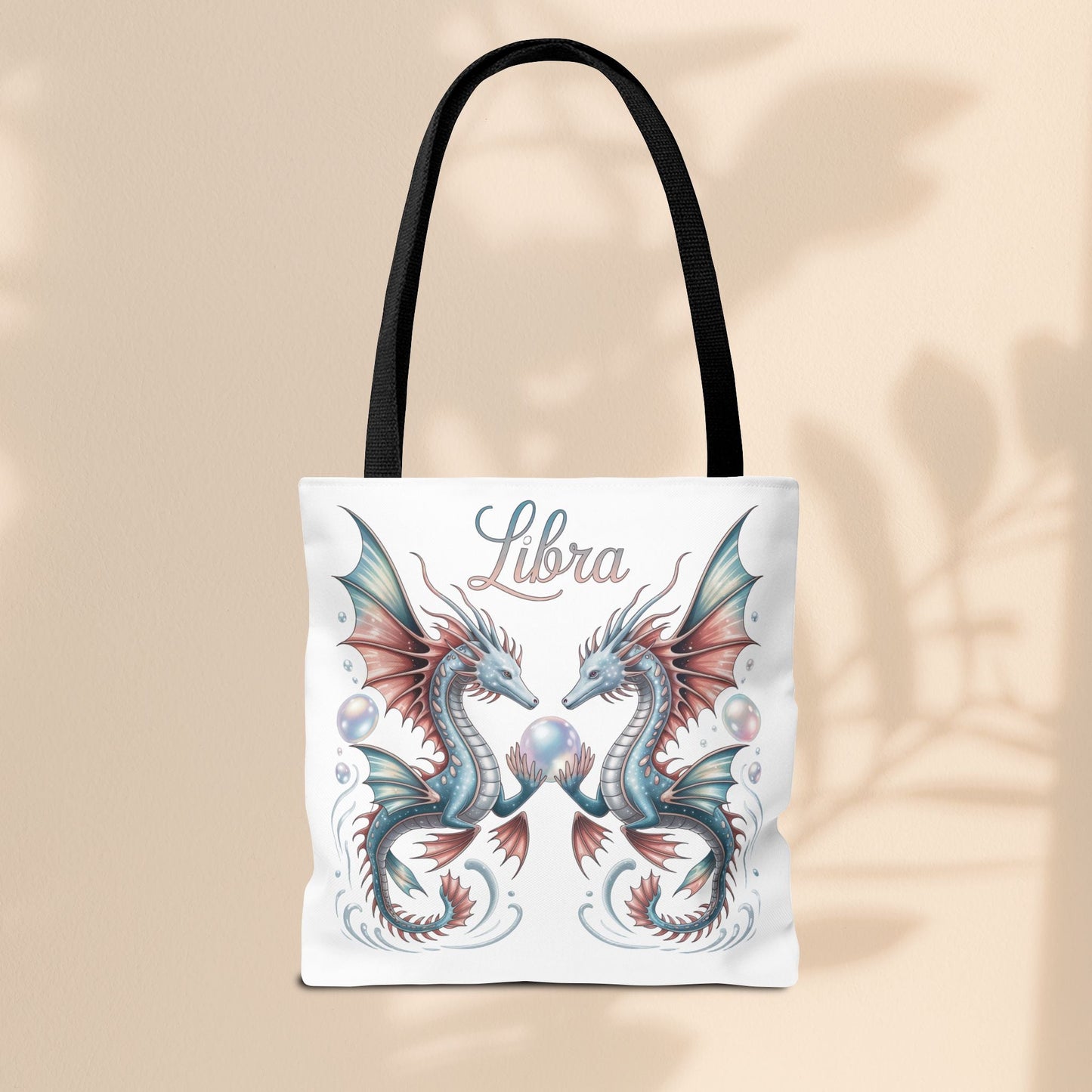 Libra Zodiac Tote Bag with Dragon Art - Libra Birthday Gift for Astrology Lovers, 3 Sizes, 5 Handle Colours