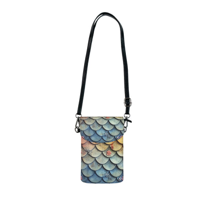 Mermaid Scale Phone Wallet Crossbody – 3D Sculptural Pastel Scale & Floral Relief Print | 7.5” × 4.9” Microfiber | Detachable Strap | Ocean Cottagecore Bag Gift