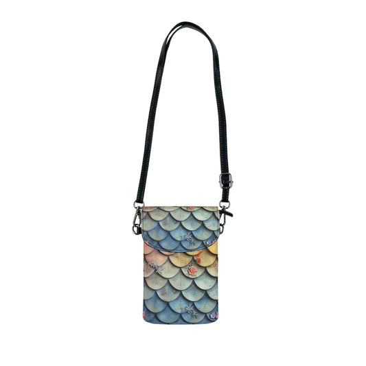 Mermaid Scale Phone Wallet Crossbody – 3D Sculptural Pastel Scale & Floral Relief Print | 7.5” × 4.9” Microfiber | Detachable Strap | Ocean Cottagecore Bag Gift