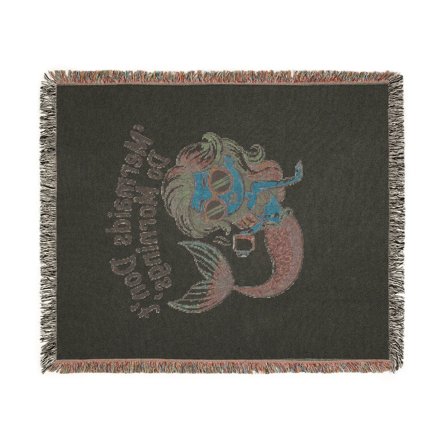 Mermaids Don’t Do Mornings Woven Blanket – Funny Mermaid Throw | 100% Cotton with Fringe | 3 Sizes | Artwork or Photo Finish | Mermaid Gift for Her