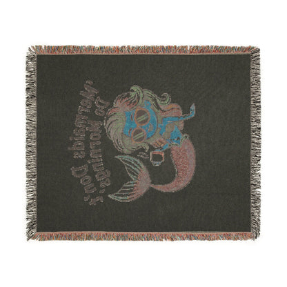 Mermaids Don’t Do Mornings Woven Blanket – Funny Mermaid Throw | 100% Cotton with Fringe | 3 Sizes | Artwork or Photo Finish | Mermaid Gift for Her