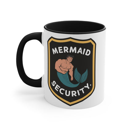 Mermaid Security Accent Mug – Funny Merman Security Badge Design | 11oz & 15oz | Pink Red Black | Funny Mermaid Gift