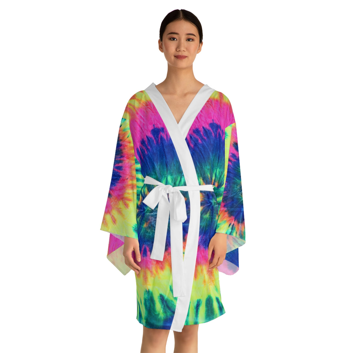Long Sleeve Tie Dye Kimono Robe - Colorful Boho Loungewear and Layering Cover Up