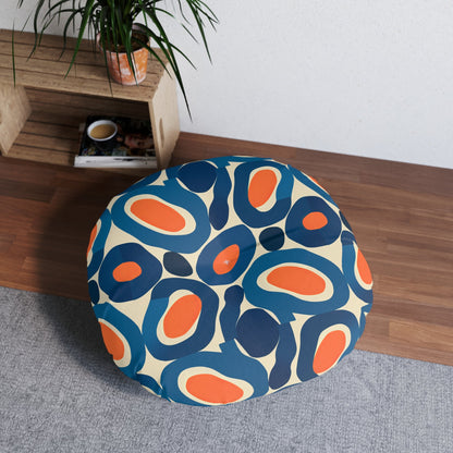 Round Retro Abstract Floor Pillow - Mid-Century Modern Oval Pattern Tufted Cushion for Boho Eclectic Home Decor, 26 and 30 Inch