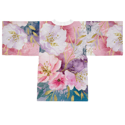Pastel Roses Kimono Robe - Long Sleeve Floral Wrap for Lounging, Spa Days, Beach Cover-Ups, and Resort Wear XS to 2XL