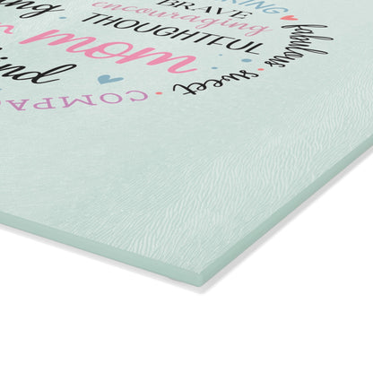 Foster Mom Glass Cutting Board – Heart Word Cloud Design | Tempered Glass | 2 Sizes | Meaningful Gift for Foster Mom