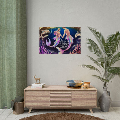 Mermaid Lovers Rolled Poster – The Sea Holds You in Love and Light | Giclée Print | Fine Art, Semi Glossy or Matte | 19 Sizes | Mermaid Couple Wall Art