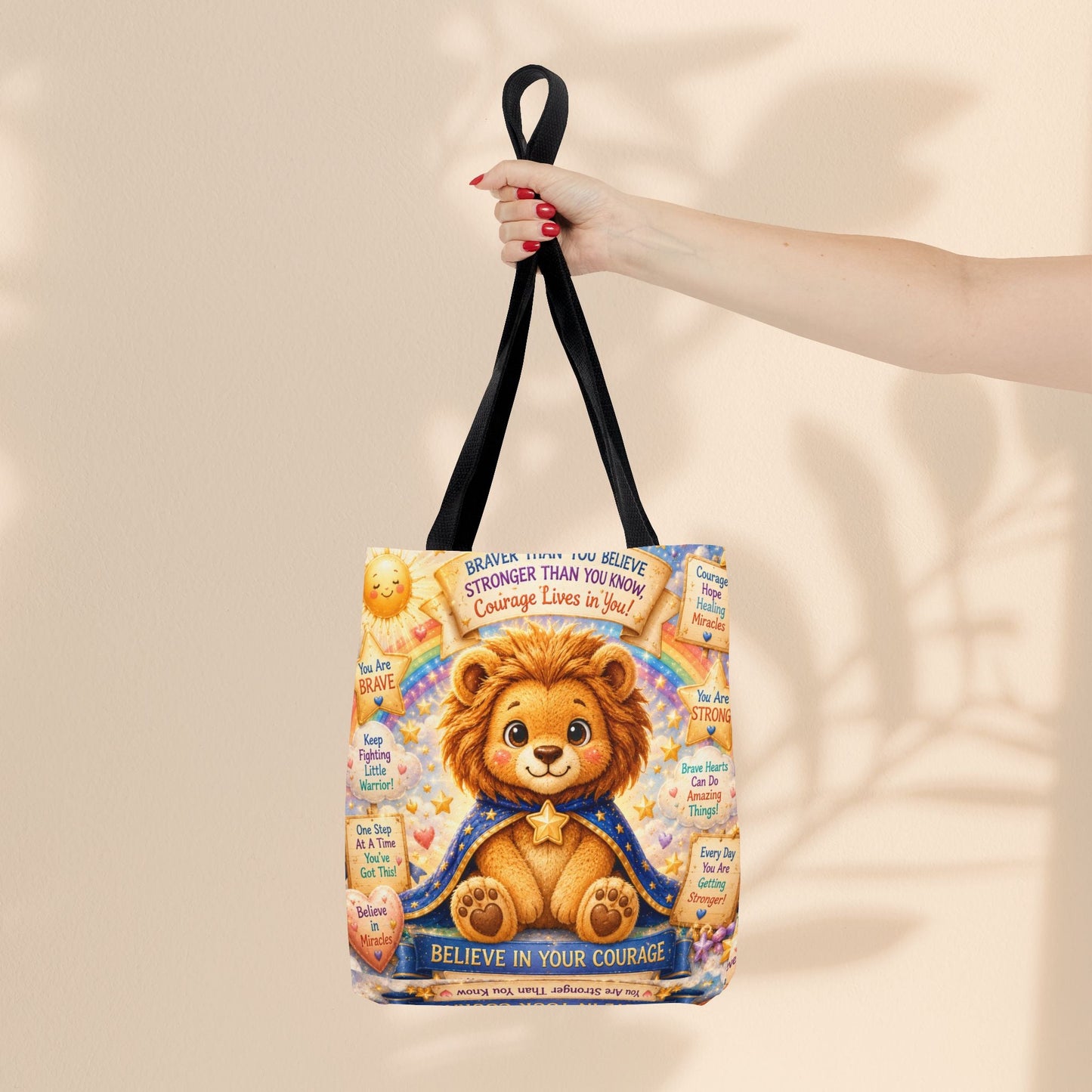 Believe in Your Courage Lion Tote Bag - Cute Leo Lion Kids Encouragement Gift for School, Hospital Visits, and Everyday Adventures