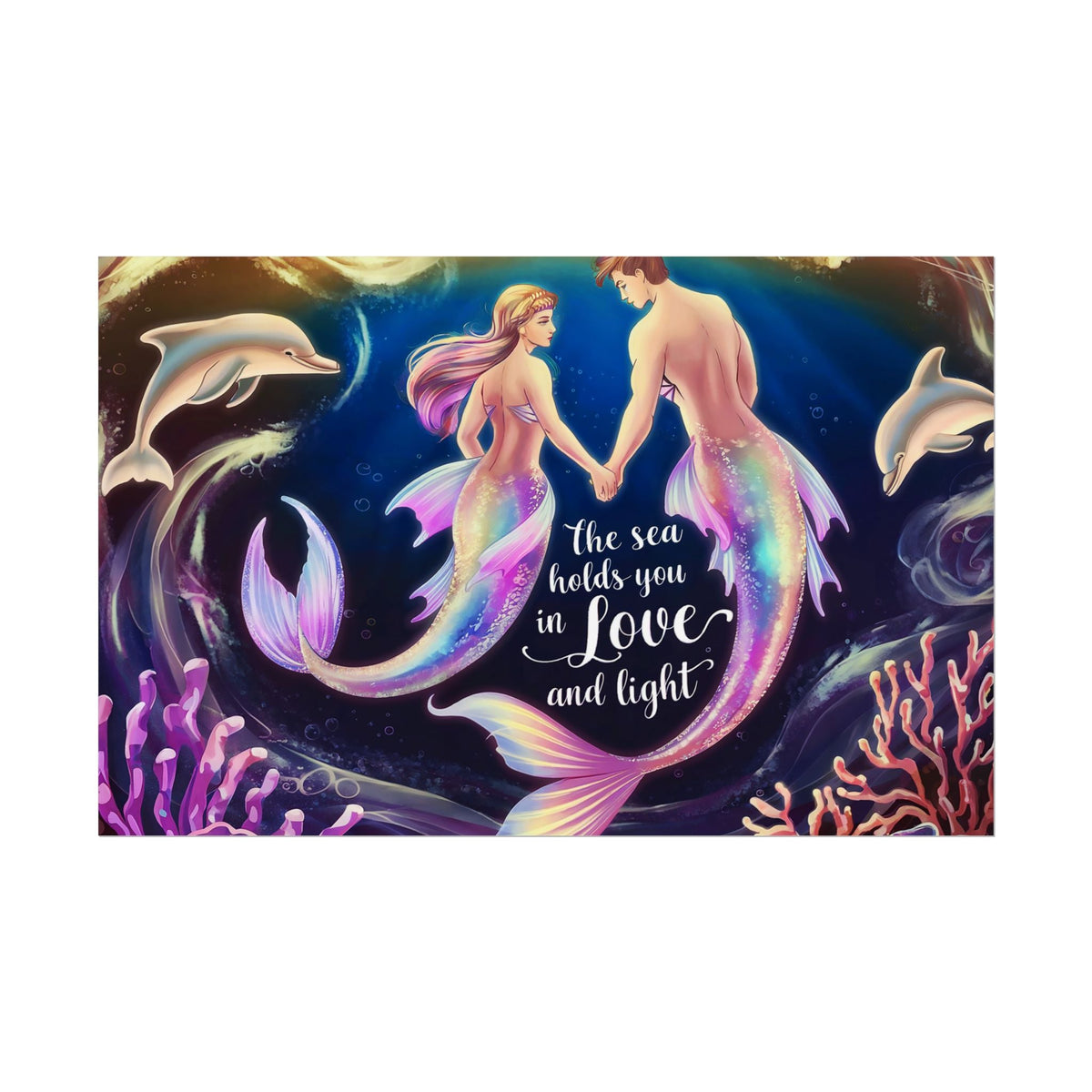 Mermaid Lovers Rolled Poster – The Sea Holds You in Love and Light | Giclée Print | Fine Art, Semi Glossy or Matte | 19 Sizes | Mermaid Couple Wall Art