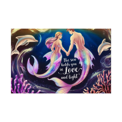 Mermaid Lovers Rolled Poster – The Sea Holds You in Love and Light | Giclée Print | Fine Art, Semi Glossy or Matte | 19 Sizes | Mermaid Couple Wall Art
