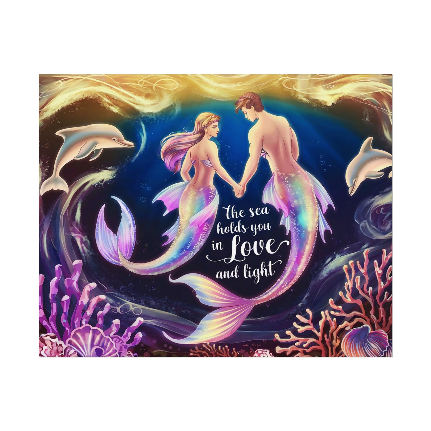 Mermaid Lovers Rolled Poster – The Sea Holds You in Love and Light | Giclée Print | Fine Art, Semi Glossy or Matte | 19 Sizes | Mermaid Couple Wall Art