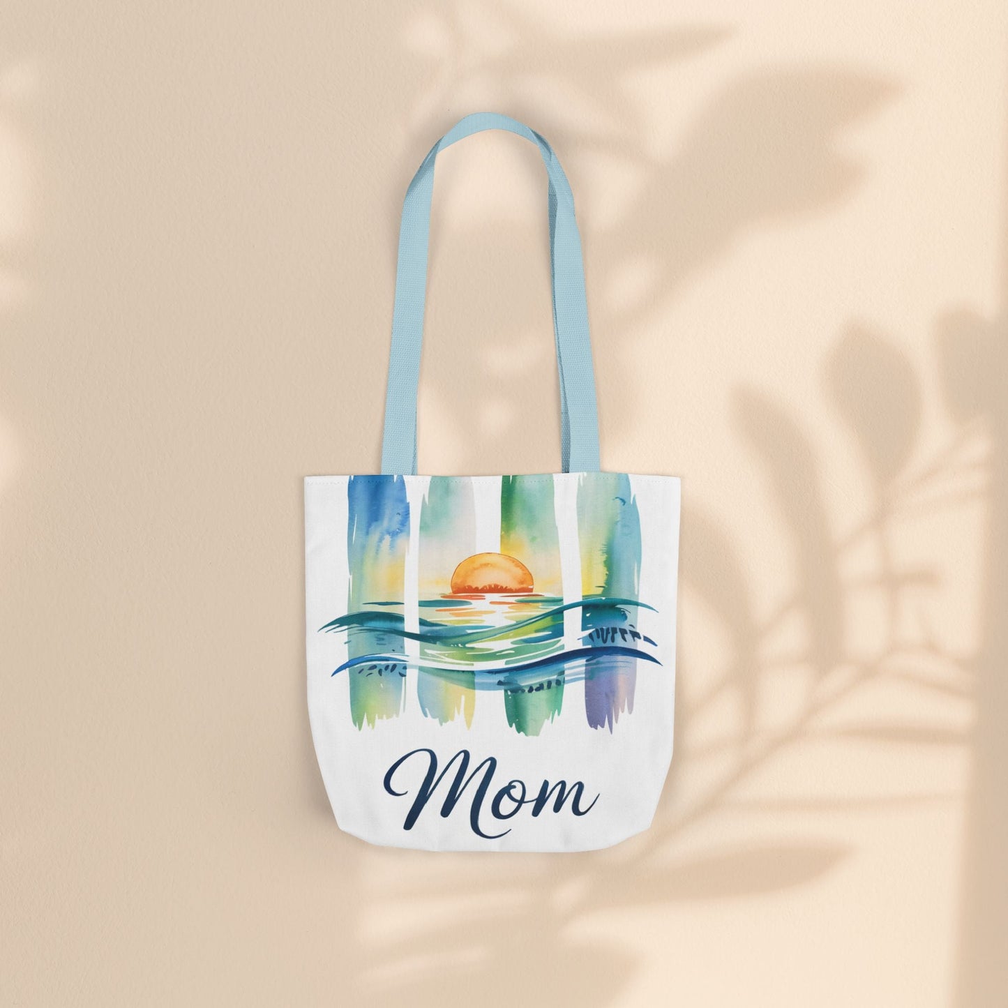 Mom Ocean Sunset Canvas Tote Bag – Watercolour Triptych Design | Polyester Canvas | 3 Sizes × 5 Strap Colours | Gift for Mom