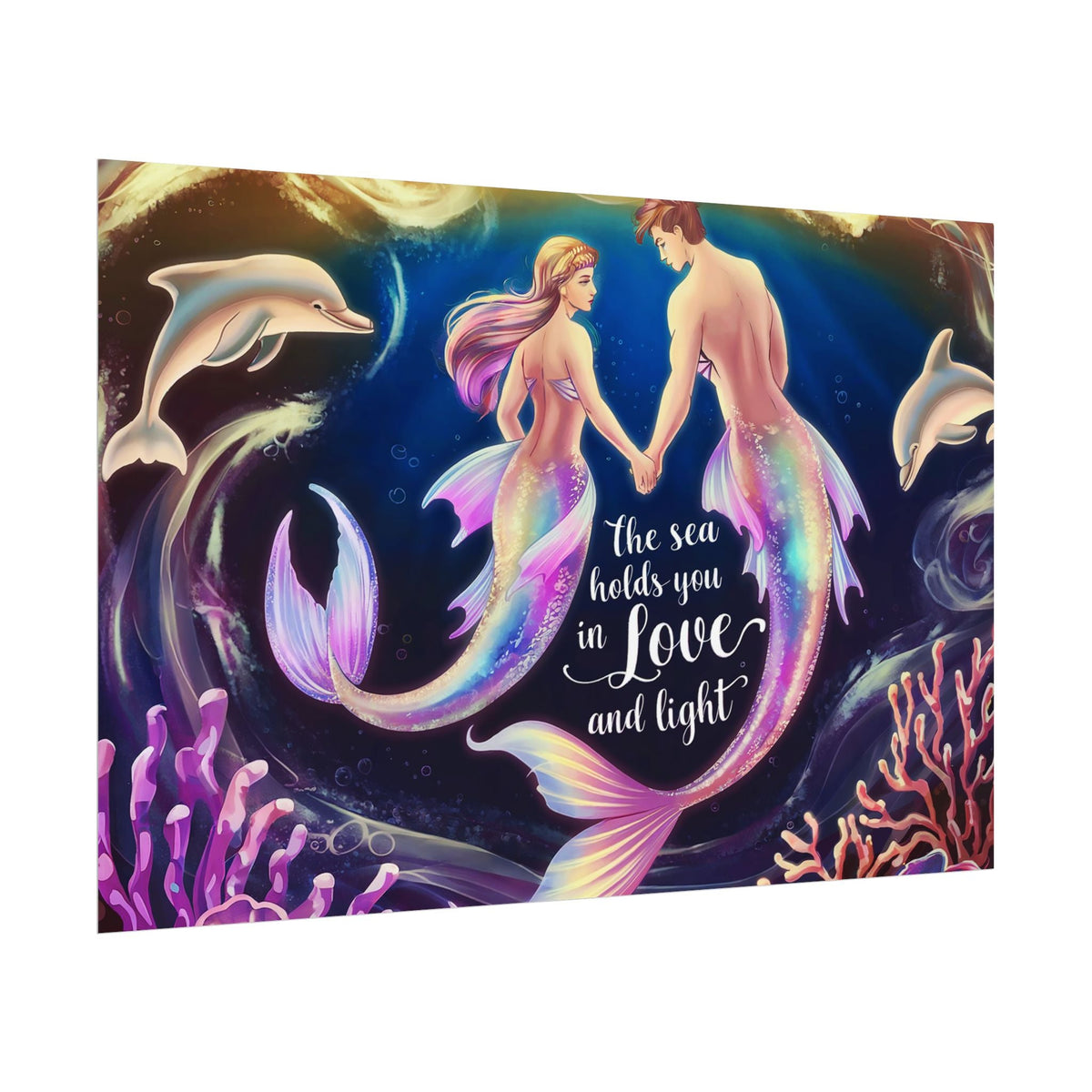 Mermaid Lovers Rolled Poster – The Sea Holds You in Love and Light | Giclée Print | Fine Art, Semi Glossy or Matte | 19 Sizes | Mermaid Couple Wall Art