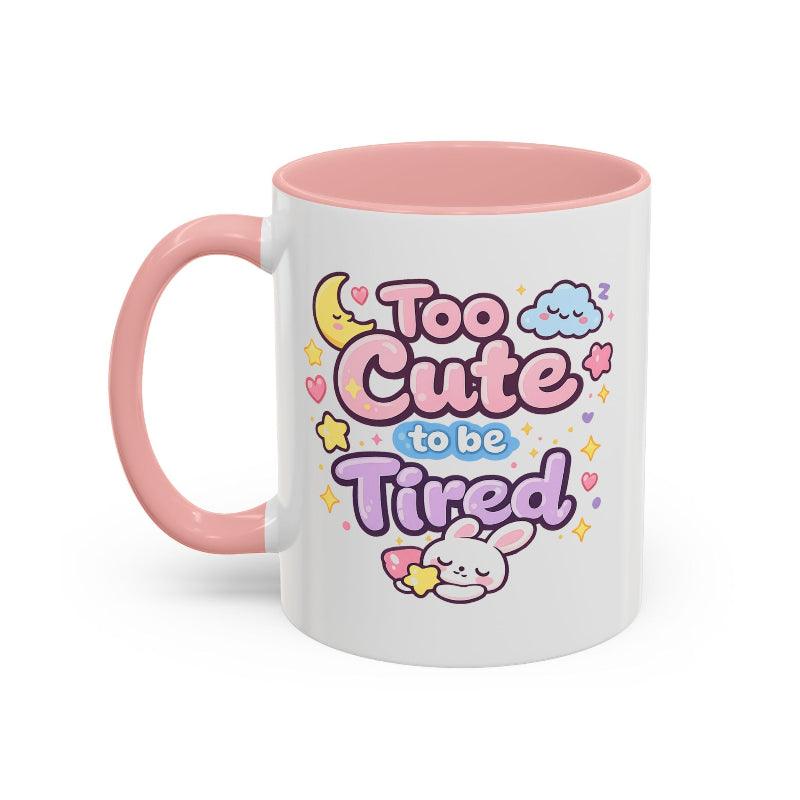 Kawaii bunny mug with pink rim and handle, centered front illustration and stars