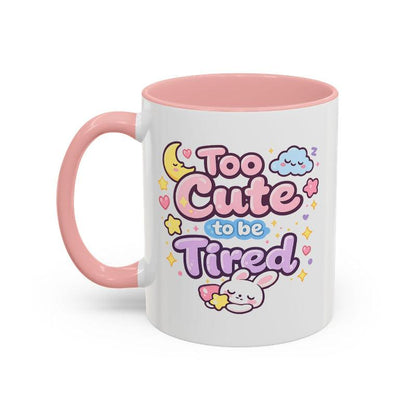 Kawaii bunny mug with pink rim and handle, centered front illustration and stars