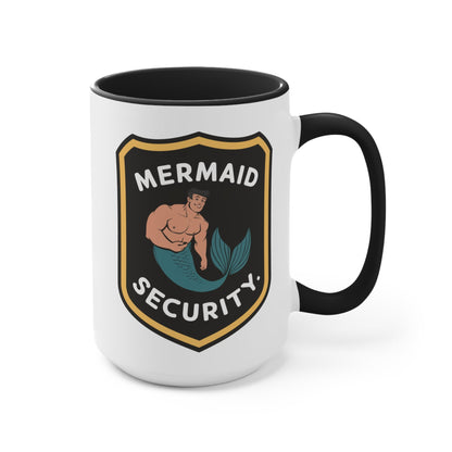 Mermaid Security Accent Mug – Funny Merman Security Badge Design | 11oz & 15oz | Pink Red Black | Funny Mermaid Gift