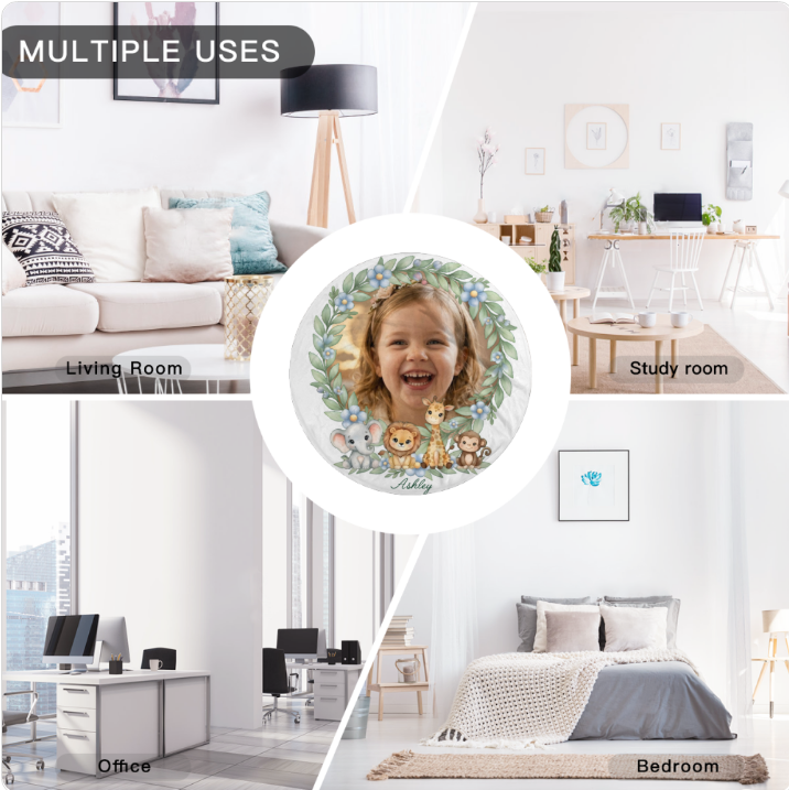 Personalized Baby Safari Round Blanket – Upload Your Child's Photo