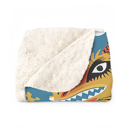 Mexican Dragon Sherpa Fleece Blanket - Folk Art Dragon Throw for Dragon Lovers, 50x60 and 60x80 Plush Sherpa Gift