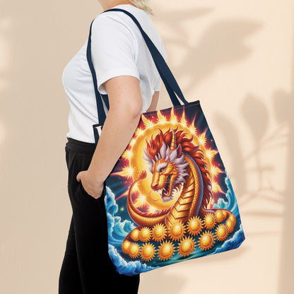 Leo Zodiac Tote Bag – Golden Dragon Sun Celestial Art | 3 Sizes | 5 Handle Colours | Leo Birthday Gift & Astrology Bag