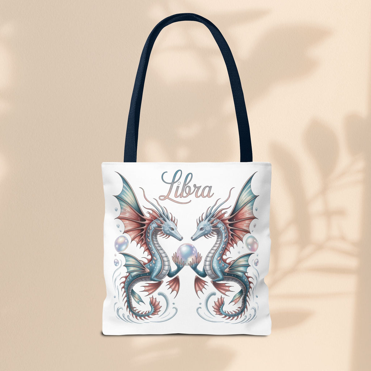 Libra Zodiac Tote Bag with Dragon Art - Libra Birthday Gift for Astrology Lovers, 3 Sizes, 5 Handle Colours