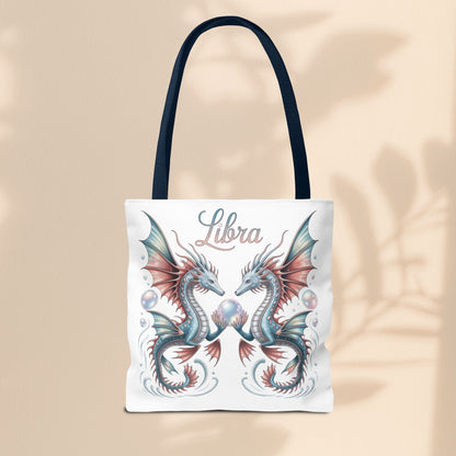 Libra Zodiac Tote Bag with Dragon Art - Libra Birthday Gift for Astrology Lovers, 3 Sizes, 5 Handle Colours