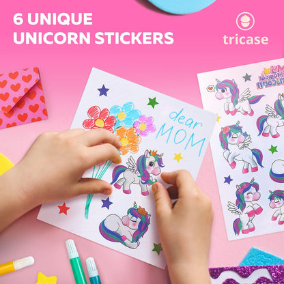 Unicorn sticker sheets with colorful designs for decorating tiles