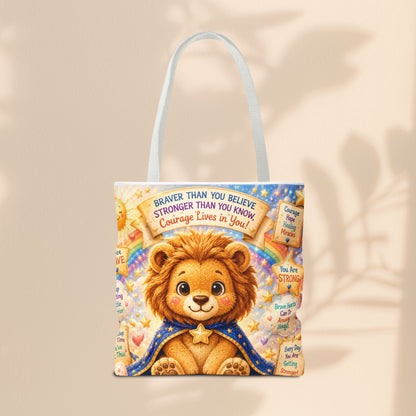 Believe in Your Courage Lion Tote Bag - Cute Leo Lion Kids Encouragement Gift for School, Hospital Visits, and Everyday Adventures