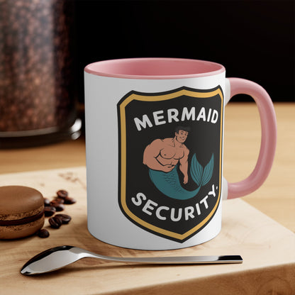Mermaid Security Accent Mug – Funny Merman Security Badge Design | 11oz & 15oz | Pink Red Black | Funny Mermaid Gift
