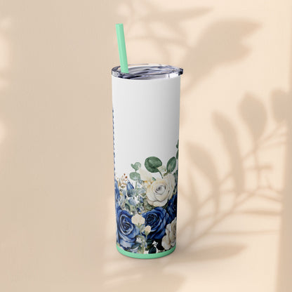 Bridesmaid Skinny Tumbler, 20oz Rose Floral Tumbler, Wedding Gift, Bridal Party, Customizable, Floral Tumbler