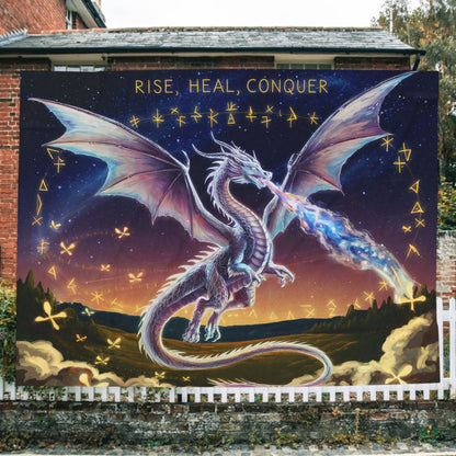 Dragon Velveteen Plush Blanket - Rise Heal Conquer Ice Dragon Fantasy Art Throw, Dragon Lover Gift in 3 Sizes
