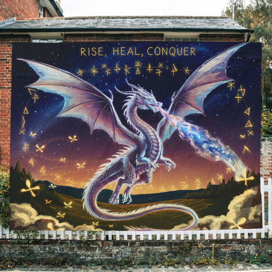 Dragon Velveteen Plush Blanket - Rise Heal Conquer Ice Dragon Fantasy Art Throw, Dragon Lover Gift in 3 Sizes