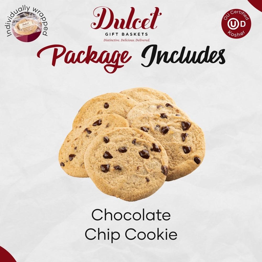 Dulcet cookie package with three chocolate chip cookies