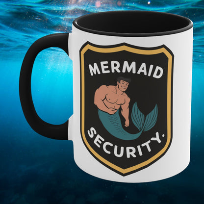Mermaid Security Accent Mug – Funny Merman Security Badge Design | 11oz & 15oz | Pink Red Black | Funny Mermaid Gift