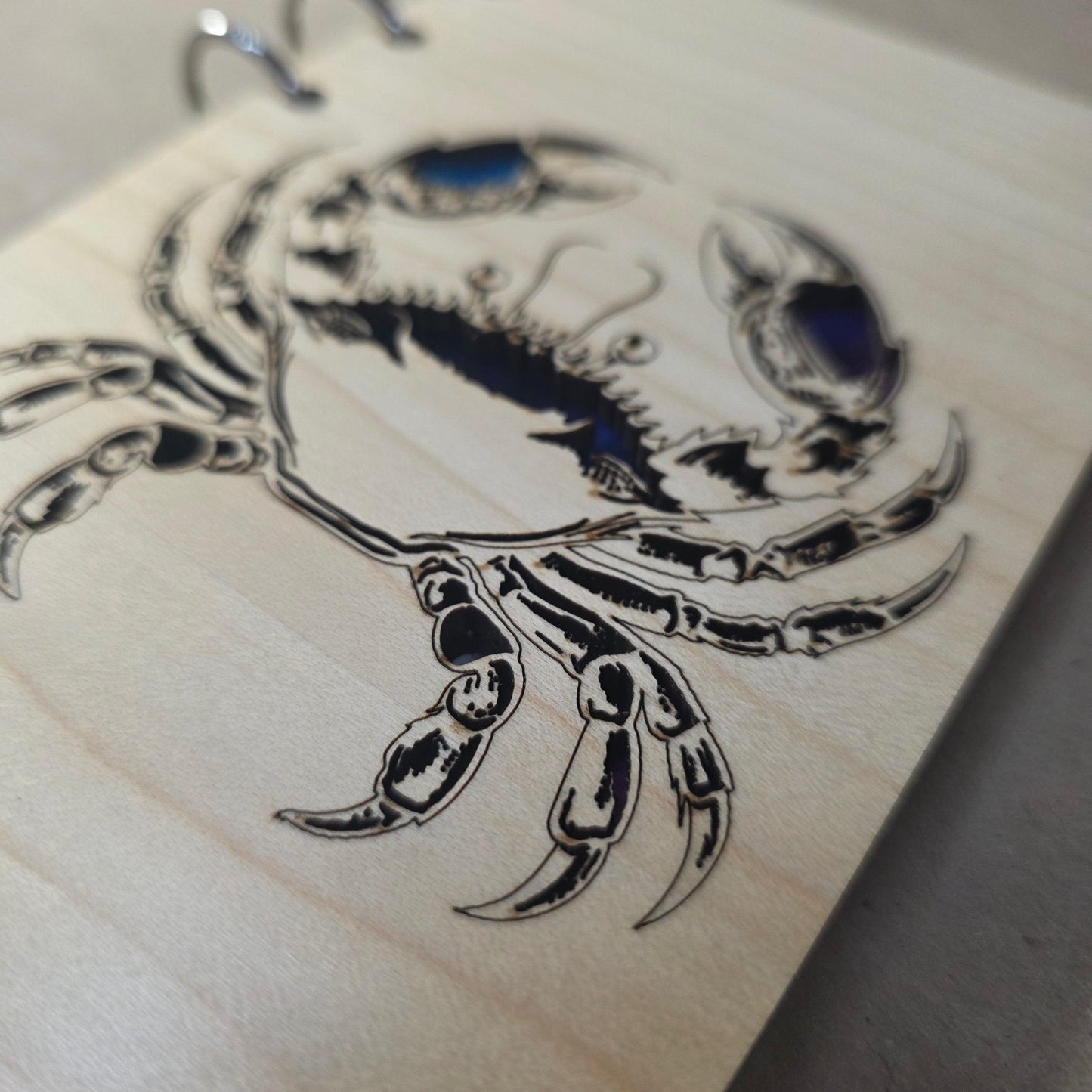 A6 refillable notebook cover close-up showing blue crab design and dark outline