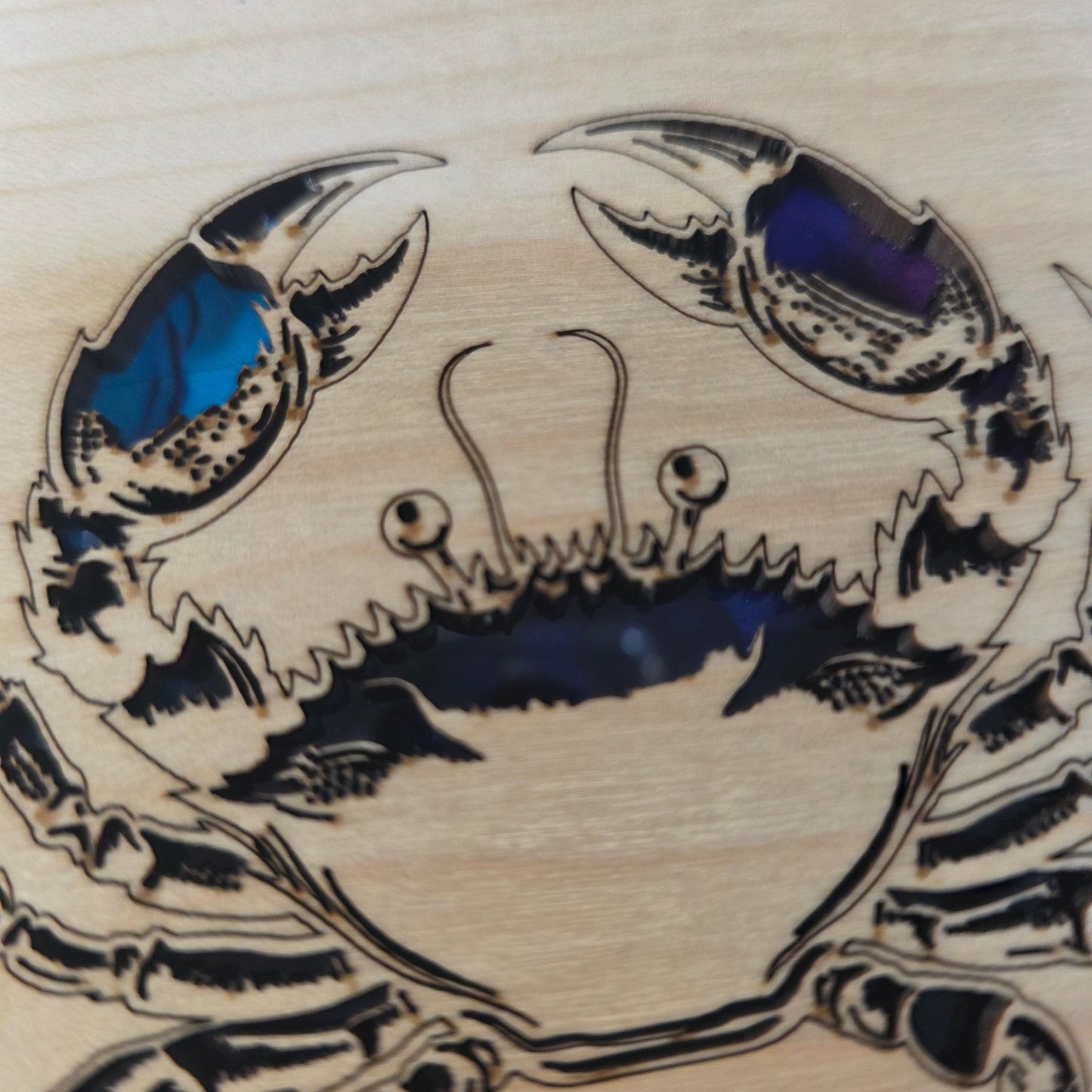 A6 refillable notebook cover close-up with blue-and-black crab illustration inlay