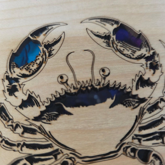 A6 refillable notebook cover close-up with blue-and-black crab illustration inlay