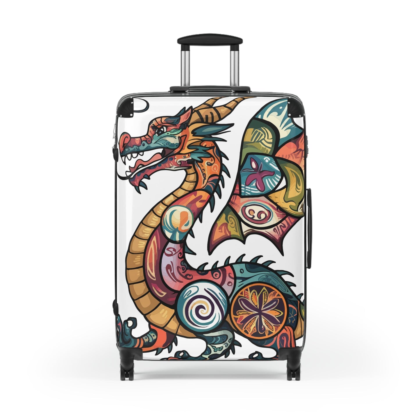 Dragon Tattoo Suitcase - Colourful Asian Dragon Hard Shell Carry-On Luggage with 360 Wheels, Dragon Travel Gift in Small Medium Large