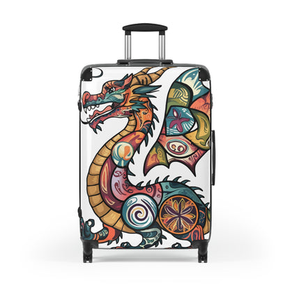 Dragon Tattoo Suitcase - Colourful Asian Dragon Hard Shell Carry-On Luggage with 360 Wheels, Dragon Travel Gift in Small Medium Large