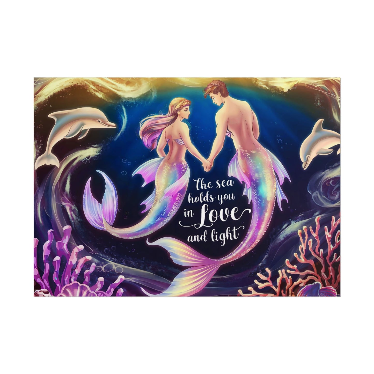 Mermaid Lovers Rolled Poster – The Sea Holds You in Love and Light | Giclée Print | Fine Art, Semi Glossy or Matte | 19 Sizes | Mermaid Couple Wall Art