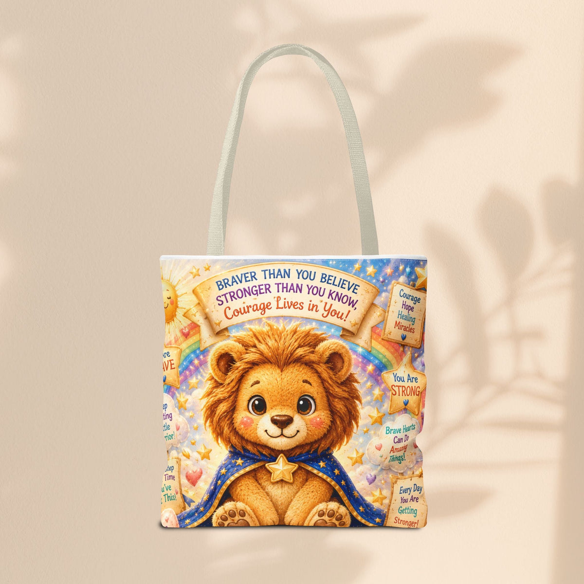 Believe in Your Courage Lion Tote Bag - Cute Leo Lion Kids Encouragement Gift for School, Hospital Visits, and Everyday Adventures