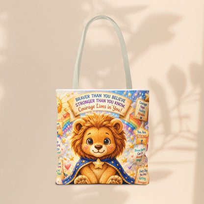 Believe in Your Courage Lion Tote Bag - Cute Leo Lion Kids Encouragement Gift for School, Hospital Visits, and Everyday Adventures