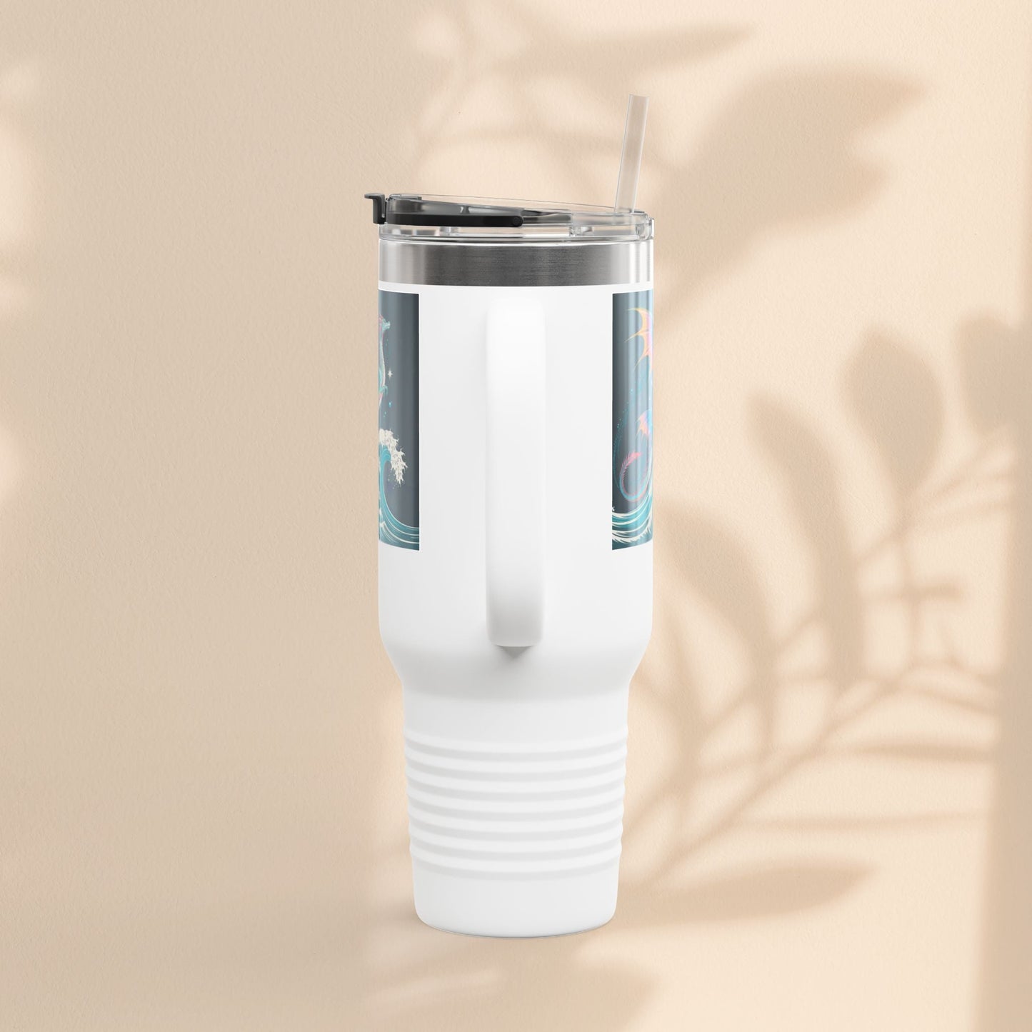 Fantasy-Inspired Insulated Travel Mug, 40oz - Perfect for Adventurers, Dragon and Ocean Lovers, Gift for Birthdays, Travel, and More