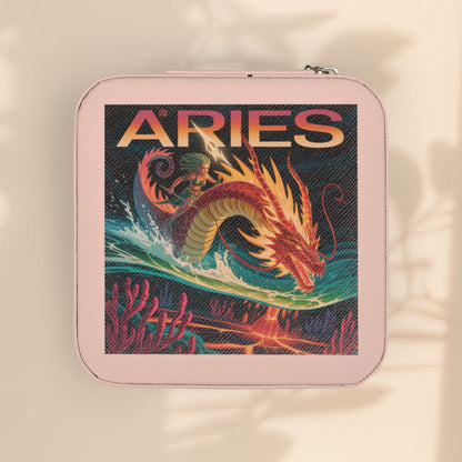 Aries Zodiac Jewelry Travel Case — Compact Astrological Ring & Earring Organizer